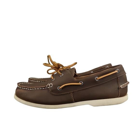 J Crew Shoes Mens 11 Casual Boat Deck Loafer Moc Toe Classic Brown Preppy 2 Eye - Picture 4 of 10